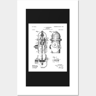 Fire Fighter Patent - Fire Hydrant Art - Black And White Posters and Art